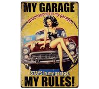 Hobbspring 1pc Vintage Metal Tin Sign 20x30cm Retro Iron My Garage My Rules Sign Rusty Look Garage Women Poster pour Home Office Kitchen Bar Cafe Garden Décoration Murale