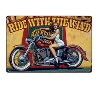 Hobbspring 1pc Vintage Metal Tin Sign 20x30cm Retro Iron Ride With The Wind Sign Rusty Look Moto Femme Affiche pour Maison Bureau Cuisine Bar Café Jardin Décoration Murale