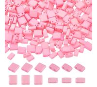 Hobbspring 300Pcs Perles de Rocaille en Verre à 2-Trous 2 Tailles Perles de Tila en Verre Rose Perles Carrées Rectangulaires Plates Perles D'Espacement en Vrac Tila pour la Fabrication de Bijoux