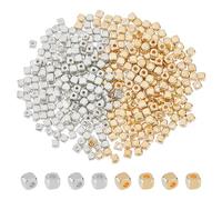 Hobbspring 400Pcs Perles D'Espacement en Or et en Argent 2 Couleurs en Vrac Petites Perles Carrées 4mm Petit Cube CCB Perles en Plastique pour Bijoux Collier Bracelets Boucles D'Oreilles Fabrication