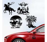 Hobbspring 5 autocollants de voiture Western Cowboy 14,8x15,5 cm Bottes de cowboy et cheval en vinyle autocollants de voiture décoration de véhicule en plastique pour vitre et carrosserie de voiture