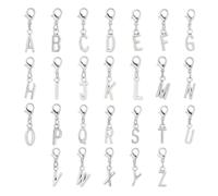 Hobbspring 52Pcs A-Z Alphabet Lettres Charms Alliage Pendentifs Initiales Lettre Clip Sur Charms Pendentifs Lettre Majuscule avec Fermoirs Mousqueton pour la Fabrication de Bijoux