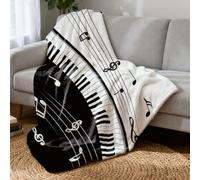 Hobbspring Couverture Piano Notes de Musique Couverture en Flanelle Douce pour Lit Canapé Classique Instrument Intéressant Super Chaud Adultes Couvertures pour Décoration de La Maison Noir Blanc 150 x