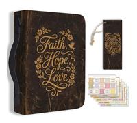 Hobbspring Étui de protection pour la Bible pour homme et femme, couverture de livre avec marque-page et mots inspirants avec poignée et fermeture éclair, sacs de rangement en cuir synthétique pour