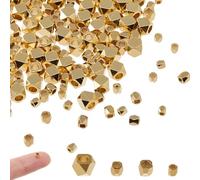Hobbspring Lot de 140 perles d'espacement en plaqué or 24 carats - 2 à 4 mm - Colonne cubique à facettes - Différentes perles en vrac - Accessoires de bricolage - En laiton - Pour la fabrication de