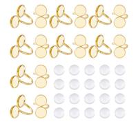 Hobbspring Lot de 16 bases de bague en acier inoxydable plaqué or 18 carats - Plaquées or 18 carats - Plateau rond plat - Avec 32 cabochons en verre - Pour la fabrication de bagues - Fournitures de