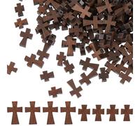 Hobbspring Lot de 160 petites perles en forme de croix avec trou - En bois naturel - Pour le bricolage - Collier - Porte-clés - Pendentif - Œufs de Pâques - Croix marron coco - Pendentif pour bijoux