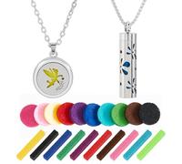 Hobbspring Lot de 2 colliers avec huiles essentielles - 2 styles - Diffuseur en acier inoxydable - Pendentif d'huile avec tampons en feutre - Aromathérapie - Médaillon - Pour homme et femme - Cadeau