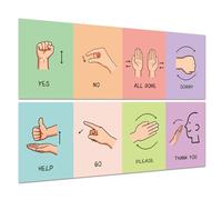 Hobbspring Lot de 2 décorations de tableau d'affichage Peinture Langue des signes Paume Salle de classe Bannière Poster Panneau pour école maternelle Vivant Spécial Poster éducatif pour la famille et