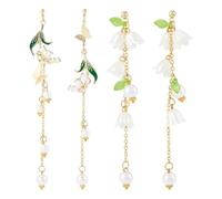 Hobbspring Lot de 2 paires de boucles d'oreilles pendantes en forme de fleur de muguet - Pétales blancs - Longues boucles d'oreilles à pompons - Cadeau pour la fête des mères, un anniversaire