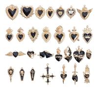 Hobbspring Lot de 28 pendentifs gothiques en alliage émaillé vintage gothique en forme de croix Tête de mort Pierre tombale Cœur Sacré Pendentif pour collier, bracelet, bijoux, fabrication de