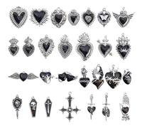 Hobbspring Lot de 28 pendentifs gothiques en alliage émaillé vintage gothique en forme de croix Tête de mort Pierre tombale Cœur Sacré Pendentif pour collier, bracelet, bijoux, fabrication de