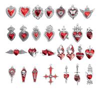 Hobbspring Lot de 28 pendentifs gothiques en alliage émaillé vintage gothique en forme de croix Tête de mort Pierre tombale Cœur Sacré Pendentif pour collier, bracelet, bijoux, fabrication de