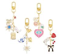 Hobbspring Lot de 4 pendentifs dorés en alliage émaillé avec fermoirs mousquetons pivotants pour sac à main pour femme