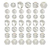 Hobbspring Lot de 60 perles d'espacement en argent sterling 925 - 6 styles - Colonnes triangulaires - Cubes ronds - Perles d'espacement lisses à facettes en laiton - Perles en vrac pour la fabrication