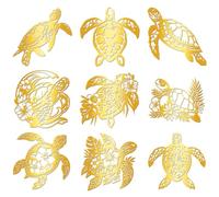 Hobbspring Lot de 9 autocollants dorés - 4 cm x 4 cm - Tortues de mer - Décoration en métal - Océantiens - Étanche - Pour scrapbooking, bricolage en résine, téléphone, bouteille d'eau