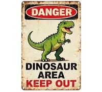Hobbspring Plaque en fer en métal dinosaure style dessin animé plaque murale en tôle art ferme balcon clubs vert animal mignon peinture décorative murale dinosaure zone interdite d'entrer 20 x 30 cm 1