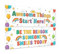 Hobbspring Rainbow Bannière Poster Tournesols Ballon Tableau et Décoration Murale pour École Enseignant Grandes Choses Étoiles Ici Poster éducatif Salle de classe Jardin d'enfants