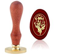 Hobbspring Sceau de cire avec tête de mort, squelette, fleur, enveloppes interchangeables, bricolage, sceau de muguet, tête en laiton ovale, poignée en bois, pour Halloween, fête, carte d'invitation