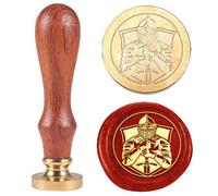 Hobbspring Sceau de cire de chevalier avec manche en bois et tête en laiton interchangeable pour emballage cadeau, invitations de fête, cartes de vœux, décoration de rentrée scolaire