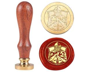 Hobbspring Sceau de cire de chevalier avec manche en bois et tête en laiton interchangeable pour emballage cadeau, invitations de fête, cartes de vœux, décoration de rentrée scolaire
