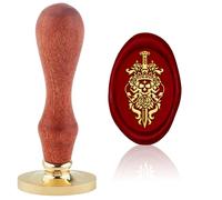 Hobbspring Sceau de cire en forme de crâne squelette - Enveloppes remplaçables - Tampon 3D Relievo ovale en laiton avec poignée en bois pour Halloween, fête gothtique, carte d'invitation, décoration