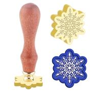 Hobbspring Sceau de cire en forme de flocons de neige - Enveloppes interchangeables - Tampon 3D en relief - Tête en laiton rétro - Poignée en bois de santal jaune - Pour cadeau, fête d'anniversaire