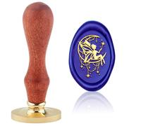 Hobbspring Sceau de cire « Fée volante » - Enveloppes interchangeables DIY - Sceau de fée de lune - Tête ovale en laiton - Poignée en bois - Pour Saint-Valentin, anniversaire, carte d'invitation de