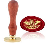 Hobbspring Sceau de cire vintage Dragon Totem - Motif chevalier et Dracaufeu - 30 x 20 mm - Tête de tampon ovale amovible en laiton - Avec poignée en bois - Pour enveloppes scolaires, emballages