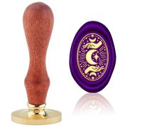Hobbspring Tampon de cire motif lune et étoile - Enveloppe interchangeable - Bricolage vintage - Tête ovale en laiton - Poignée en bois - Pour divination, cadeau, invitation d'anniversaire, étiquettes