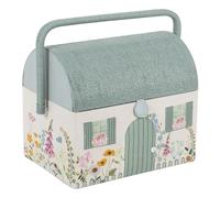 Hobby Gift Boîte à couture brodée - Motif floral de style cottage de campagne, toit et poignée en osier, comprend un plateau interne en plastique avec compartiments pour les artisans 21 x 30 x 26 cm