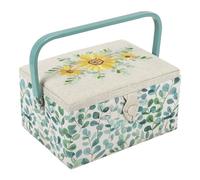 Hobby Gift Exclusif Medium Couture Craft Hobby Boîte de Rangement, Plateau d'accessoires, Coussin à épingles, Poche, Poignée en PVC Couvercle brodé 18,5 x 25,5 x 14,5 cm, Eucalyptus