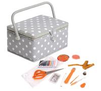 Hobby Gift Boîte à Couture Moyenne avec Poignée, Panier de Rangement Couture en Coton avec Compartiments pour Outils et Accessoires, Boîte Loisirs Créatifs, 18,5 x 25,5 x 14,5 cm, Pois Gris