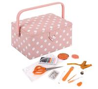 Hobby Gift Boîte à Couture Moyenne avec Poignée, Panier de Rangement Couture en Coton avec Compartiments pour Outils et Accessoires, Boîte Loisirs Créatifs, 18,5 x 25,5 x 14,5 cm, Pois Roses