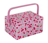 Hobby Gift Boîte à couture moyenne, Boîte de rangement pour travaux manuels, Plateau à accessoires, Coussin à épingles, Poignée en PVC 18,5 x 25,5 x 14,5 cm, Cerise