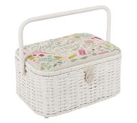 Hobby Gift Boîte à couture ovale - Grande, aspect coton et lin, motif brodé côtés, plateau intérieur, poche et coussin à épingles, rangement de couture élégant et pratique, 23,5x31,5x16cm