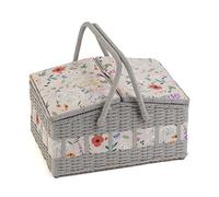 Hobby Gift Boîte de rangement à double couvercle en imitation osier pour couture, Fleurs sauvages