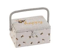 Hobby Gift – Boîte de rangement de couture moyenne en bois et tissu – Brodée Abeille heureuse