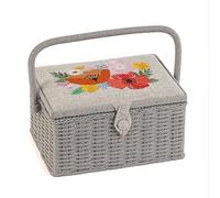 Hobby Gift Boîte de rangement de couture moyenne en bois/tissu, Brodé, Fleurs sauvages