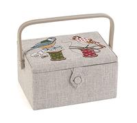 Hobby Gift Boîte de rangement de couture moyenne en bois/tissu, Brodé, Oiseaux sur bobine