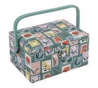 Hobby Gift Boîte de rangement exclusive pour loisirs créatifs et couture, plateau pour accessoires, pochette pour coussin à épingles, poignée en PVC 18,5 x 25,5 x 14,5 cm, tampons brodés