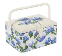 Hobby Gift Exclusif Medium Couture Craft Hobby Boîte de Rangement, Plateau d'accessoires, Coussin à épingles, côtés imprimés, Poche, Poignée en PVC Couvercle brodé 18,5 x 25,5 x 14,5 cm, Hydrangea