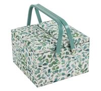 Hobby Gift Exclusif Grande boîte de rangement à double couvercle pour couture, passe-temps, plateau pour accessoires, poches pour coussin à épingles, poignées en PVC, 25 x 25 x 17 cm, Eucalyptus