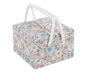 Hobby Gift Grande Boîte à Couture à Double Couvercle avec Poignée, Panier de Rangement Couture en Coton avec Compartiments pour Outils et Accessoires, 25 x 25 x 17 cm, Haby Notions