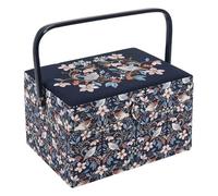 Hobby Gift Grande boîte à couture - Tissu en coton brodé d'oiseaux en fleurs avec poignée en plastique, plateau intérieur en plastique dur avec compartiments, 23,5x31x20cm