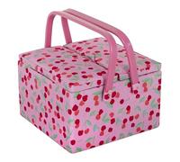 Hobby Gift Grande boîte de rangement à double couvercle pour couture, passe-temps, plateau pour accessoires, poches pour coussin à épingles, poignées en PVC, 25 x 25 x 17 cm, Cerise