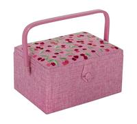 Hobby Gift Medium Couture Craft Hobby Boîte de Rangement Plateau d'accessoires, Coussin à épingles, Poche, Poignée en PVC Couvercle brodé, Cerise, 18,5 x 25,5 x 14,5 cm