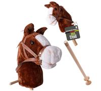 Hobby Horse 95 cm - Cheval bâton sonore pour enfants - Cheval rotatif avec tête en peluche pour jeux de fantaisie - Jouet en bois - Hobby Horsing