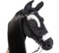 Hobby Horse Chevaux - Hobby Horsing - réaliste Hobby Horse - avec bride et laisse - cheval sur un bâton - jouets de sport - taille A4 Mini - cheval de punition - crinière noire