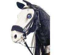 Hobby Horse Chevaux - Hobby Horsing - réaliste Hobby Horse - avec bride et laisse - cheval sur un bâton - Taille A4 Mini - Noir - Blanc